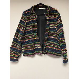 Birch Hill Woman's Boho Multi Colored Striped Vintage Jacket Size XL Granny